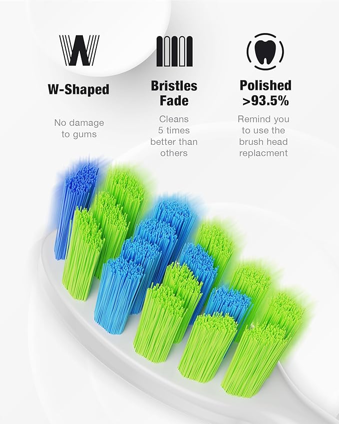7AM2M Sonic Electric Toothbrush with 6 Brush Heads for Adults&Kids, One Charge for 120 Days, Wireless Fast Charge, 5 Modes, 40000VPM Powered Toothbrush, 2 Minutes Built in Smart Timer (Light Blue)