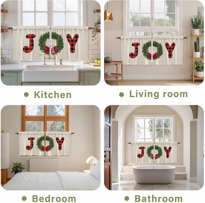 Red Green Christmas Kitchen Tier Curtains 36 Inch Long 2 Panel Set, Rod Pocket - Image 8
