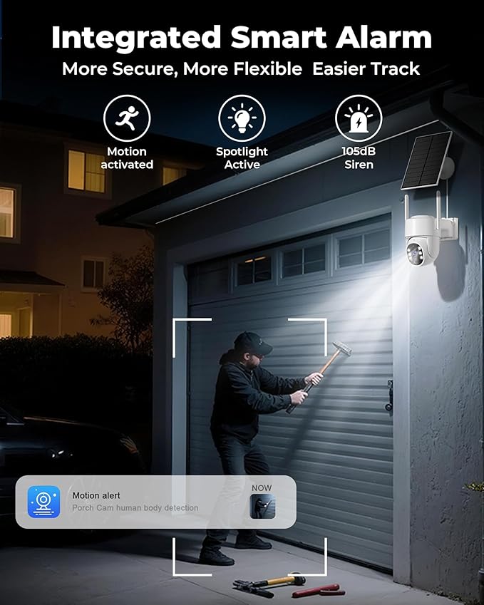 Gianteye 4MP Solar Security Cameras Wireless Outdoor, WiFi Security Camera Outside with Color Night Vision, Solar & Battery Powered 2.4G&5G Camera for Home Security,Compatible Home Hub Only