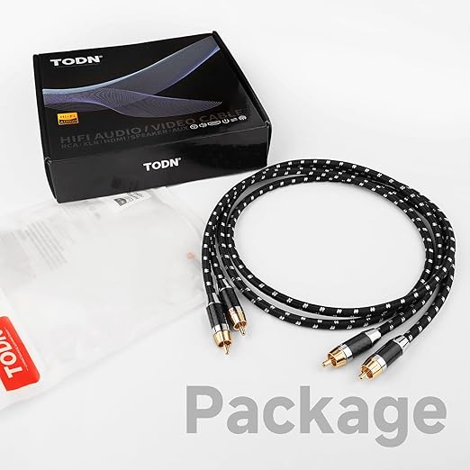 TODN Audiophile RCA Cables Stereo Shielded HiFi 2RCA Male to Male for Subwoofer, Phono, Car Audio (1.64ft/0.5m, 1 Pair)