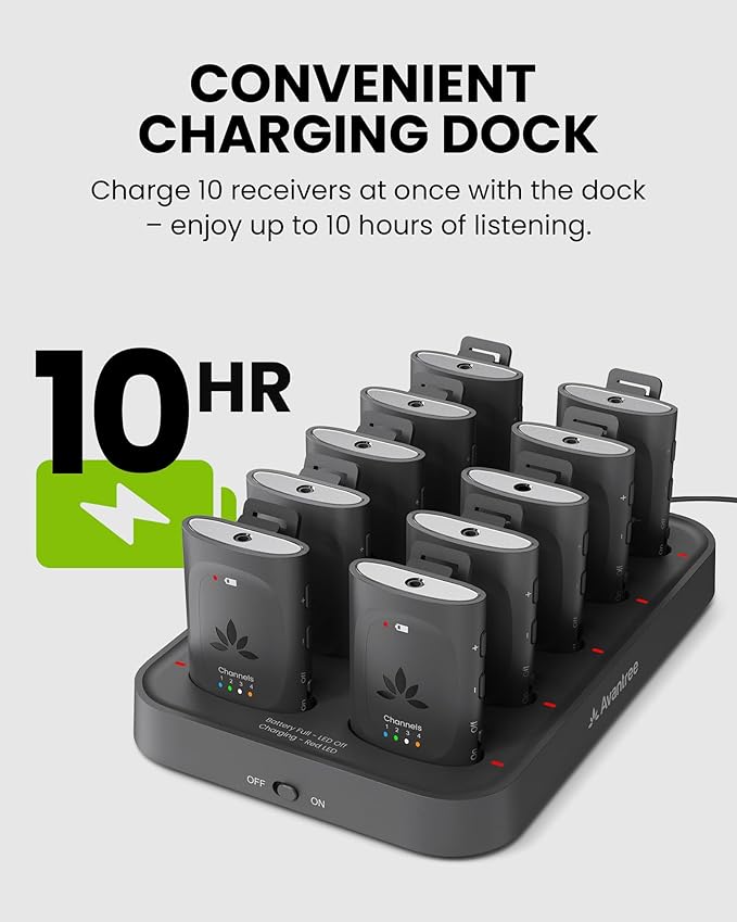 Avantree Audiplex MX – Multi-Channel Assistive Devices for Churches & Translation, 30ms Low Latency, Superior Sound, Group Listening System with Audio Transmitter & 10 Receivers for Classroom, Seminar