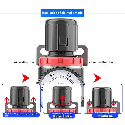 Compressed Air Pressure Filter Regulator Airtac BFR2000-C 1/4'' NPT 0-140 PSI - Image 4