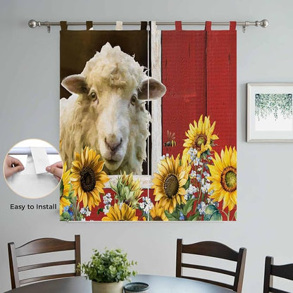 Sheep Flowers Living Room Curtains 84 Inch Length, Window Curtains Tab Top - Image 4