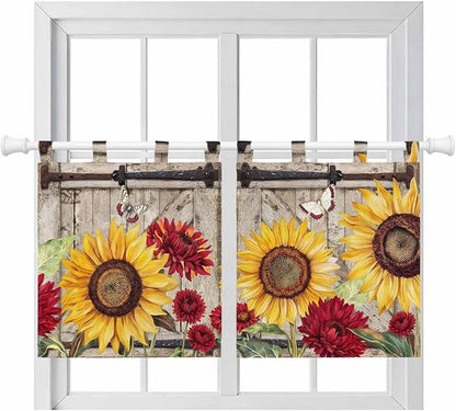 Sunflowers Kitchen Curtains 24 Inch Length, Small Window Curtains Tab Top by Unknown