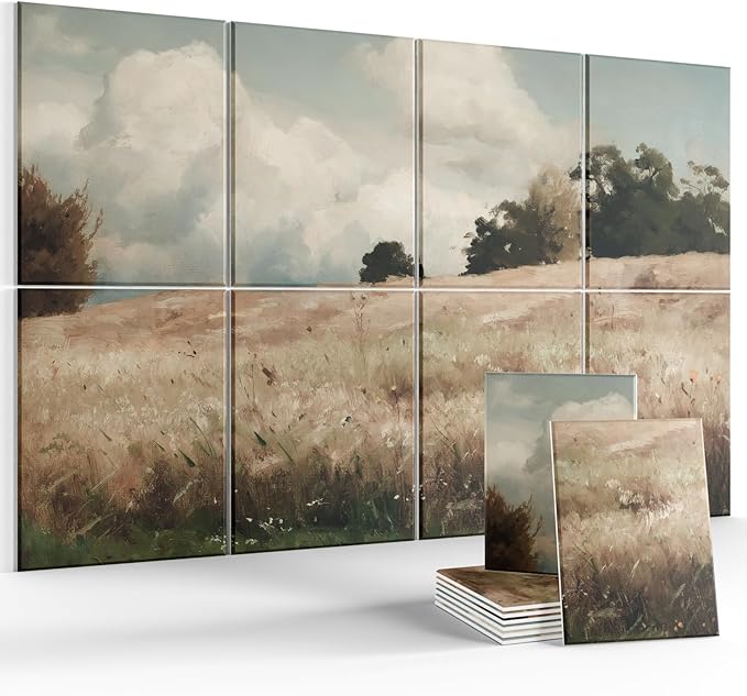 Wall Art Acoustic Panels,35''X24''Sound Absorbing Panels-8-Pack with 50 Adhesive Tabs, Decorative Sound Absorbing Panels for Living Room and Recording Studio, Offices-Grain field, landscape study