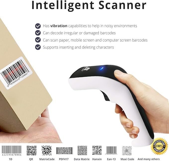 ScanAvenger Wireless Portable 1D&2D with Stand Bluetooth Barcode Scanner: 3-in-1 Handheld Scanner, Rechargeable Battery for Inventory - USB Bar Code/QR Reader (1D&2D with Next Gen Stand)