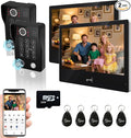 Wired Video Apartment Intercom System,Door Phone Kit,10 Inch Touch Monitor with 1080P HD Doorbell Camera,Supporting Motion Detecting 5 in 1 RFID Card Unlcking for Home Villa (2 Doorbell + 2 Monitor)