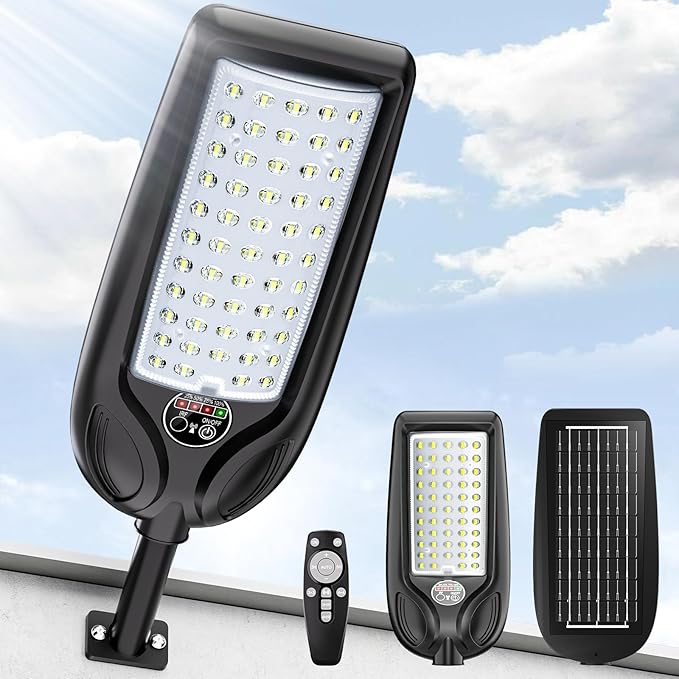 LAMPTEC Solar Street Lights Outdoor Waterproof,30000LM Dusk to Dawn Solar Lights with Motion Sensor and Remote Control Solar Powered LED Flood Light Outside for Parking Lot, Security, Garden, Garages