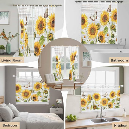 Yellow Sunflowers Bedroom Curtains 63 Inch Length, Window Curtains Tab Top - Image 7