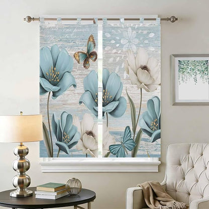 Spring Floral Bathroom Curtains 63 Inch Length, Window Curtains Tab Top - Image 2