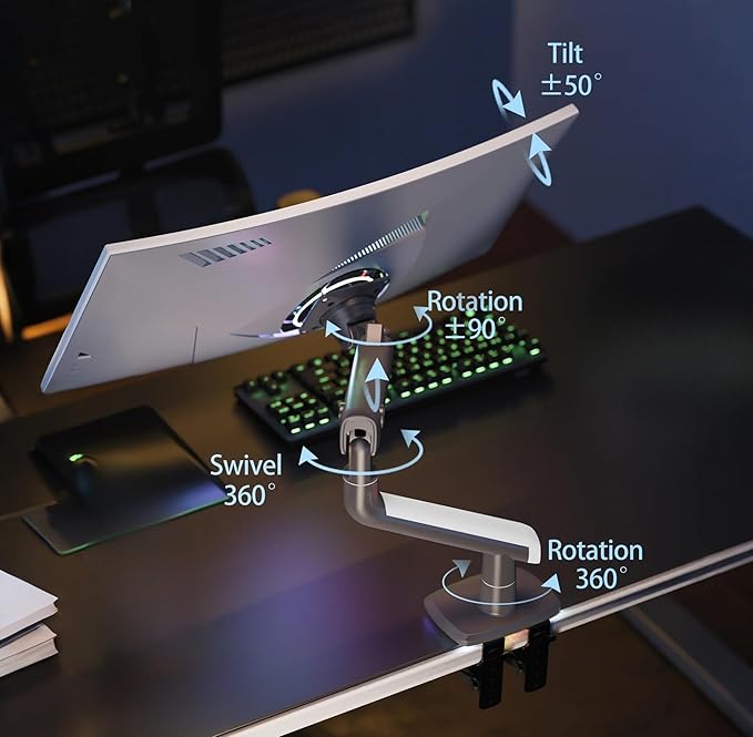 NB Ergonomic Gaming Monitor Arm for Flat/Ultrawide/Curved Monitors 27'' to 50 inch, Heavy Duty Monitor Mount Load up to 18 kg, VESA 75/100 mm J5