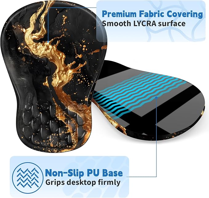 YIWEI Ergonomic Mouse Pad with Wrist Rest - Comfortable Office Mousepad with Memory Foam Wrist Support for Carpal Tunnel Relief, Mouse Pads with Non-Slip Base for Gaming and Home (Gold)