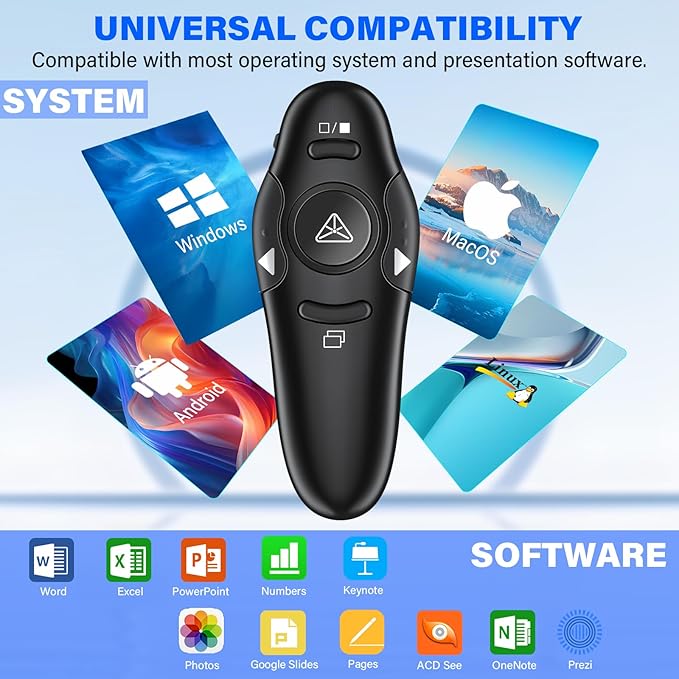 2-in-1 USB Type C Presentation Clicker Wireless Presenter Remote Clicker for PowerPoint Presentations with Laser Pointer, Rechargeable USB C PowerPoint Clicker Slide Advancer for Computer/Mac/Laptop