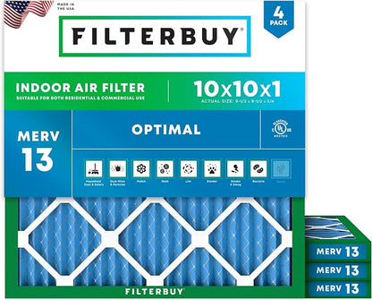 Filterbuy 10x10x1 Air Filter MERV 13 Optimal Smoke & Allergy Defense, by Filterbuy