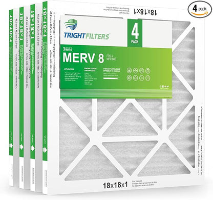 18x18x1 Air Filter 4 Pack, MERV 8 Pleated Dust Defense Air Filters Replacement by TrightFilters