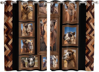 2 Panel Kitchen Cafe Curtains, Desert Camels Sunlight Filtering Nature Air by Hokiten