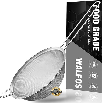 Walfos 6.3 Inch Fine Mesh Strainer, Premium Stainless Steel Sieve and Sifter by Walfos
