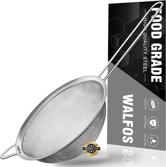 Walfos 6.3 Inch Fine Mesh Strainer, Premium Stainless Steel Sieve and Sifter by Walfos