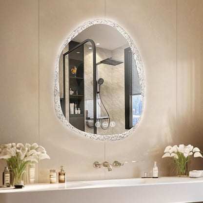 LUVODI Lighted LED Bathroom Mirror: 28”x20”Irregular Stone Pattern Frosted Wall by LUVODI