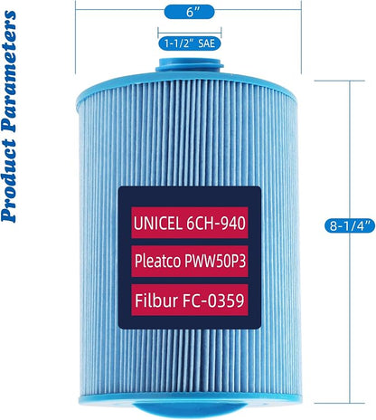 PWW50P3-M Spa Filter, Replaces Unicel 6CH-940RA，Filbur FC-0359M, 45 sq.ft Screw - Image 2