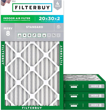 Filterbuy 20x30x2 Air Filter MERV 8 Essential Dust & Allergy Defense, by Filterbuy