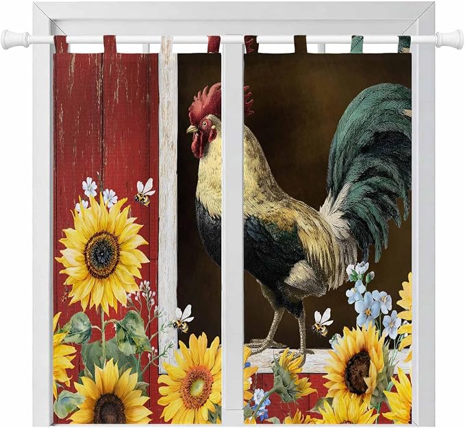 Chicken Sunflowers Living Room Curtains 84 Inch Length, Window Curtains Tab Top by Unknown