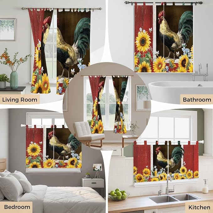 Chicken Sunflowers Kitchen Curtains 45 Inch Length, Short Cafe Window Curtains - Image 7