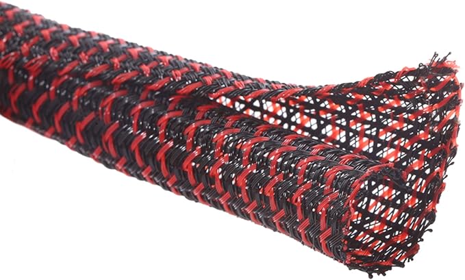 Alex Tech 25ft - 3/8 inch Cord Protector Wire Loom Tubing Cable Sleeve Split Sleeving For USB Cable Power Cord Audio Video Cable – Protect Cat From Chewing Cords - Blackred