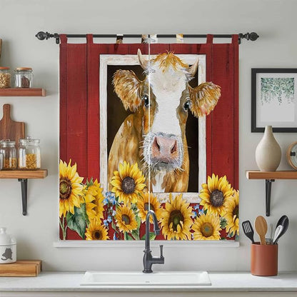 Cows Sunflowers Living Room Curtains 84 Inch Length, Window Curtains Tab Top - Image 3