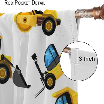 Kids Construction Equipment Window Curtains, Excavator Tractor Tow Truck Rod - Image 6