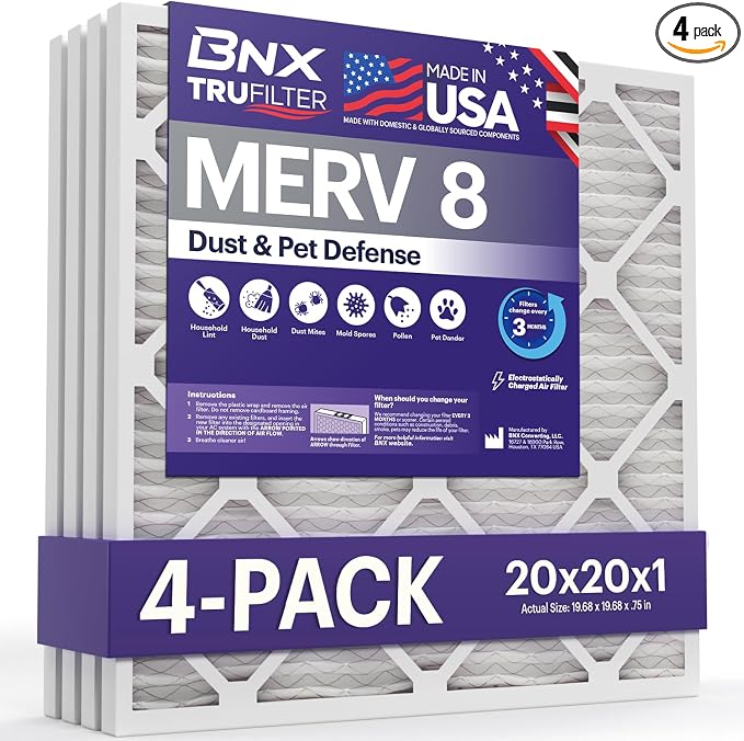 BNX TruFilter 20x20x1 Air Filter MERV 8 by BNX