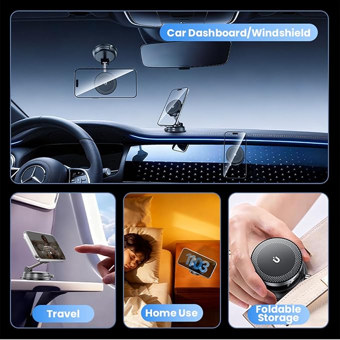 360° Adjustable Radio Magnetic Suction Phone Holder for iPhone 17 Pro Max, 16, 15, 14, 13, 12, Air Plus & More | Perfect for Cars, Kitchens, Bedrooms, Gyms & Other Locations | Strong & Stable