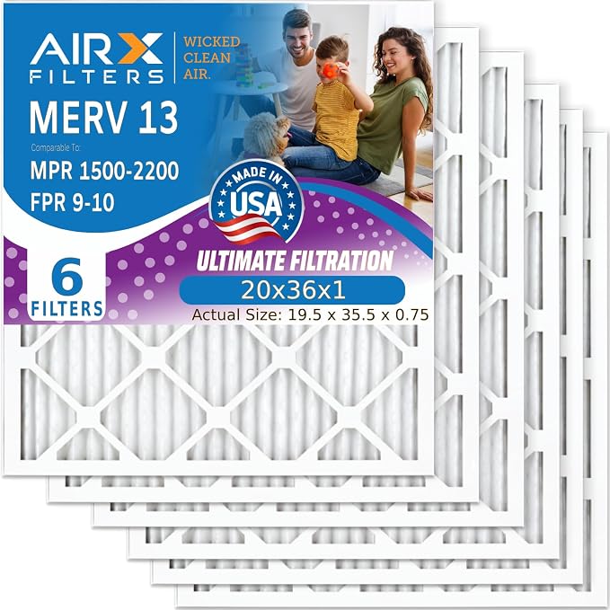AIRX FILTERS WICKED CLEAN AIR 20x36x1 MERV 13 Electrostatic Pleated Air by AIRXFILTERSWICKEDCLEANAIR