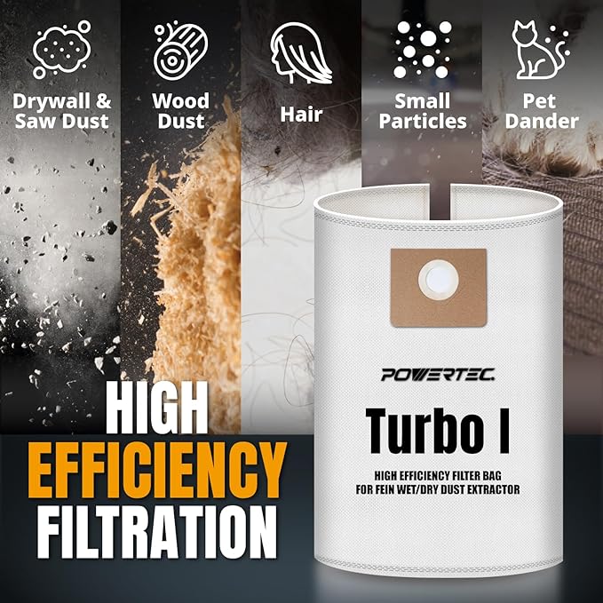 POWERTEC Turbo I, 9-20-27 Fleece Filter Bags 20PK, - Image 5