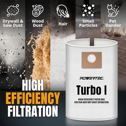 POWERTEC Turbo I, 9-20-27 Fleece Filter Bags 20PK, - Image 5
