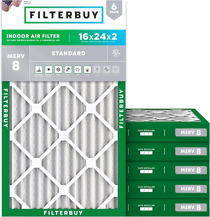 Filterbuy 16x24x2 Air Filter MERV 8 Essential Dust & Allergy Defense, by Filterbuy