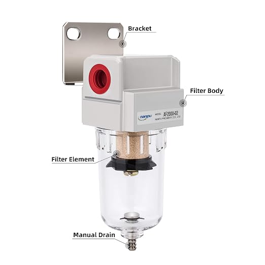 NANPU 1/4" NPT Compressed Air Line Filter, 5 Micron Brass Element, Poly Bowl - Image 2