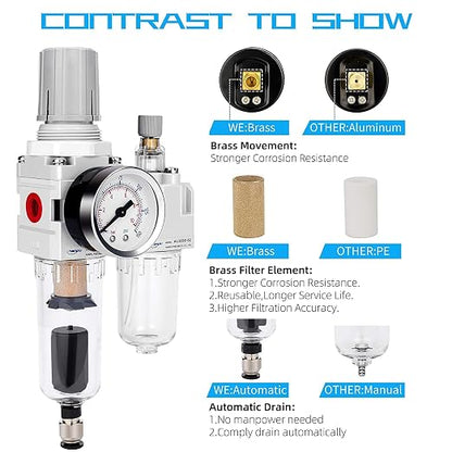 NANPU 1/4" NPT Auto-Drain Air Filter Regulator Lubricator Combo Water/Oil Trap - Image 5