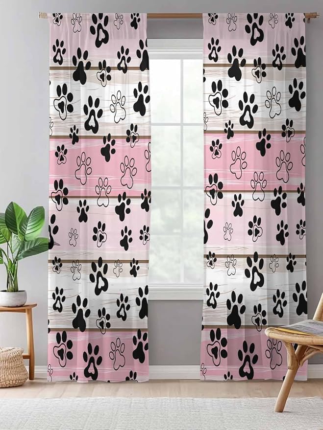 Sheer Curtains 108 Inches Long, Vintage Farmhouse Country Wooden Grain Privacy - Image 5