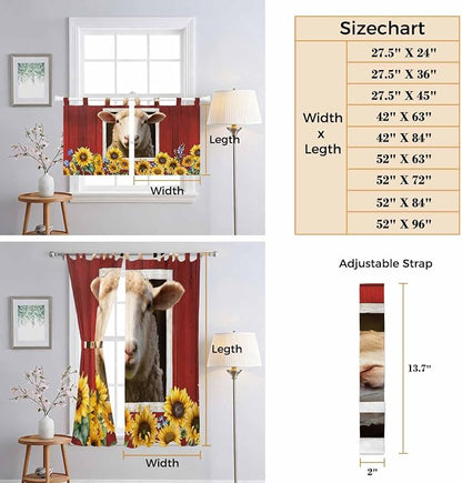Sheep Sunflower Kitchen Curtains 45 Inch Length, Short Cafe Window Curtains Tab - Image 8