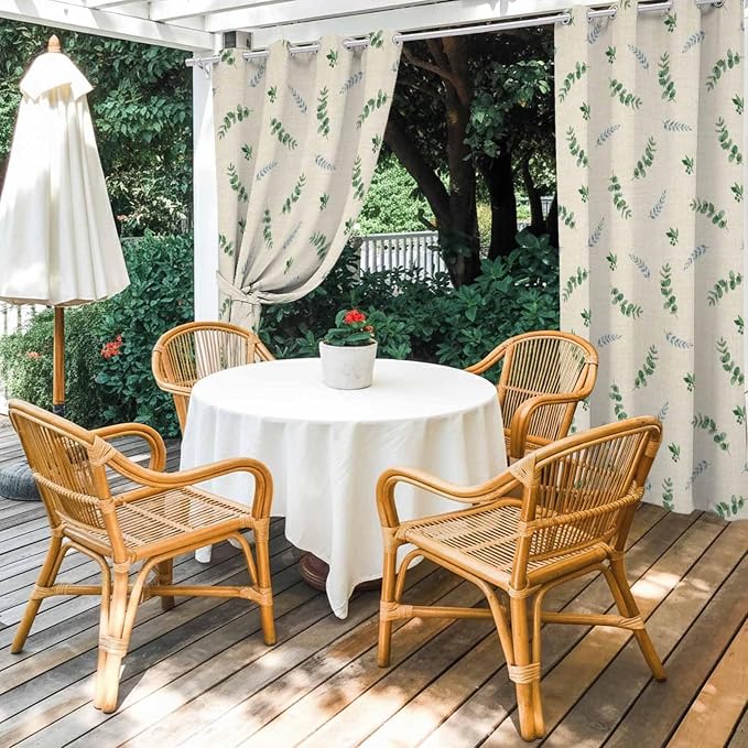 Leaf Outdoor Curtains for Patio Summer Jugal Leaves Pastoral Plant Linen - Image 4