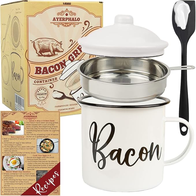 Bacon Grease Container with Strainer by Ayerphalo