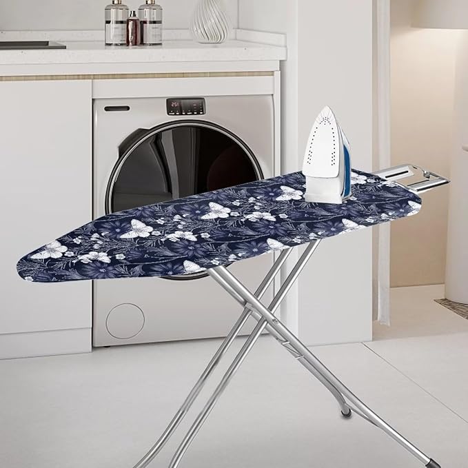 ZCFYGDX Ironing Board Covers Butterfly Blue Flower Print Lightweight & Breathable Anti-Slip & Wear-Resistant (18 x 58 in) Hook & Loop Elastic Edge Easy to Install, Scorch Resistant Decor Size-2XL