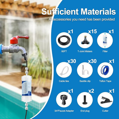 Misters for Outside Patio, Outdoor Water Misting Cooling System w Filter - Image 6