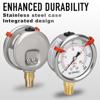 0 to 300 Psi Pressure Gauge, Glycerin Liquid Filled, 2.5 inch Dial, 1/4" NPT - Image 3