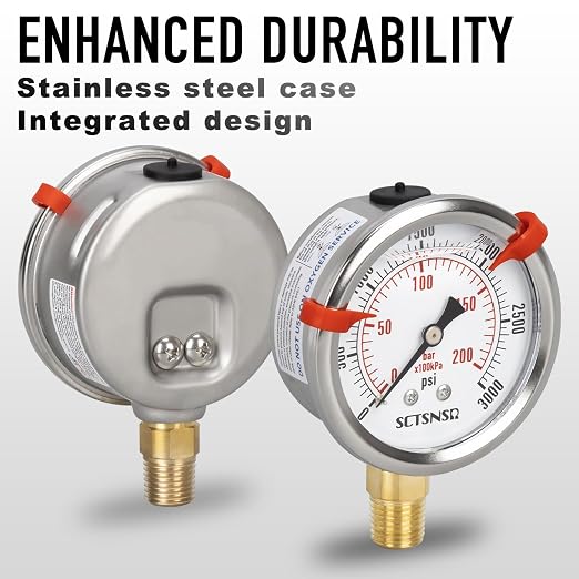 0 to 3000 Psi Pressure Gauge, Glycerin Liquid Filled, 2.5 inch Dial, 1/4" NPT - Image 3