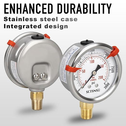 0 to 3000 Psi Pressure Gauge, Glycerin Liquid Filled, 2.5 inch Dial, 1/4" NPT - Image 3