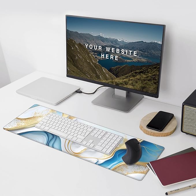 Swirl of Blue Gold Marble Extended Big Mouse Pad Large,XL Gaming Mouse Pad Desk Pad,31.5x11.8inch Long Computer Keyboard Mouse Mat Mousepad with 3mm Non-Slip Base for Home Office Work