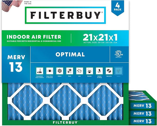 Filterbuy 21x21x1 Air Filter MERV 13 Optimal Smoke & Allergy Defense, by Filterbuy