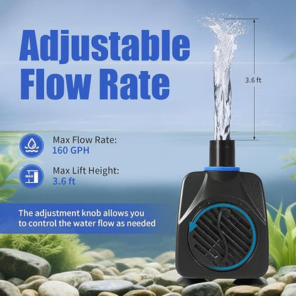 AQUANEAT Small Fountain Pump, 160 GPH Mini Submersible Water Pump - Image 3